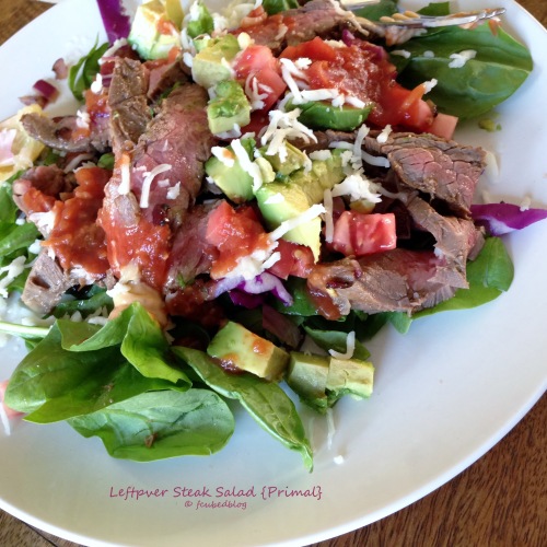 Leftover steak salad, yummy and easy.